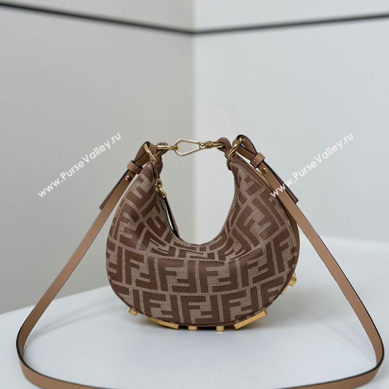Fendi Fendigraphy Mini Hobo Bag in FF Fabric Beige 2025 8657 (CL-250210033)