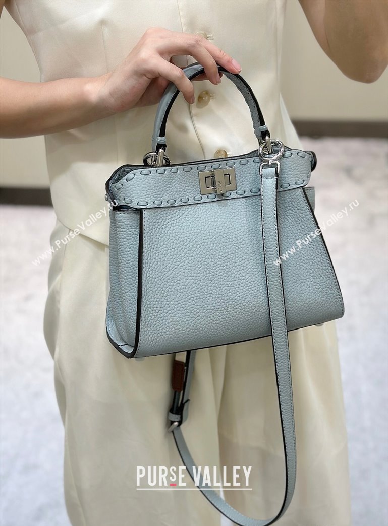 Fendi Peekaboo Mini Bag with Hand-sewn Topstitches 8615 Glacier Blue 2025 Top (CL-250210002)