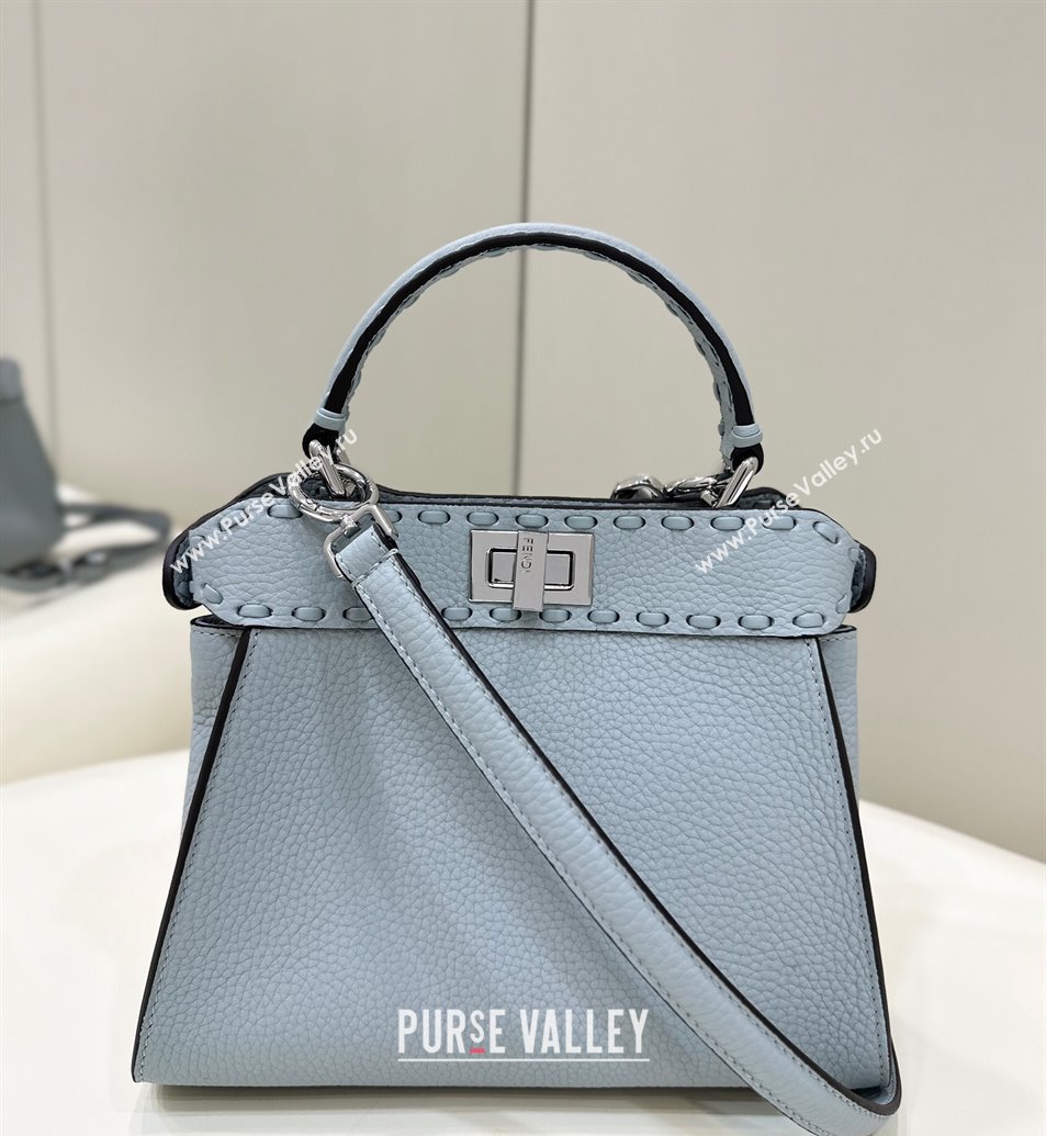 Fendi Peekaboo Mini Bag with Hand-sewn Topstitches 8615 Glacier Blue 2025 Top (CL-250210002)