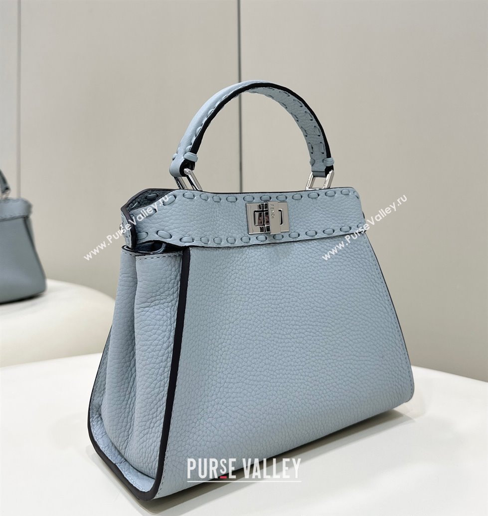 Fendi Peekaboo Mini Bag with Hand-sewn Topstitches 8615 Glacier Blue 2025 Top (CL-250210002)