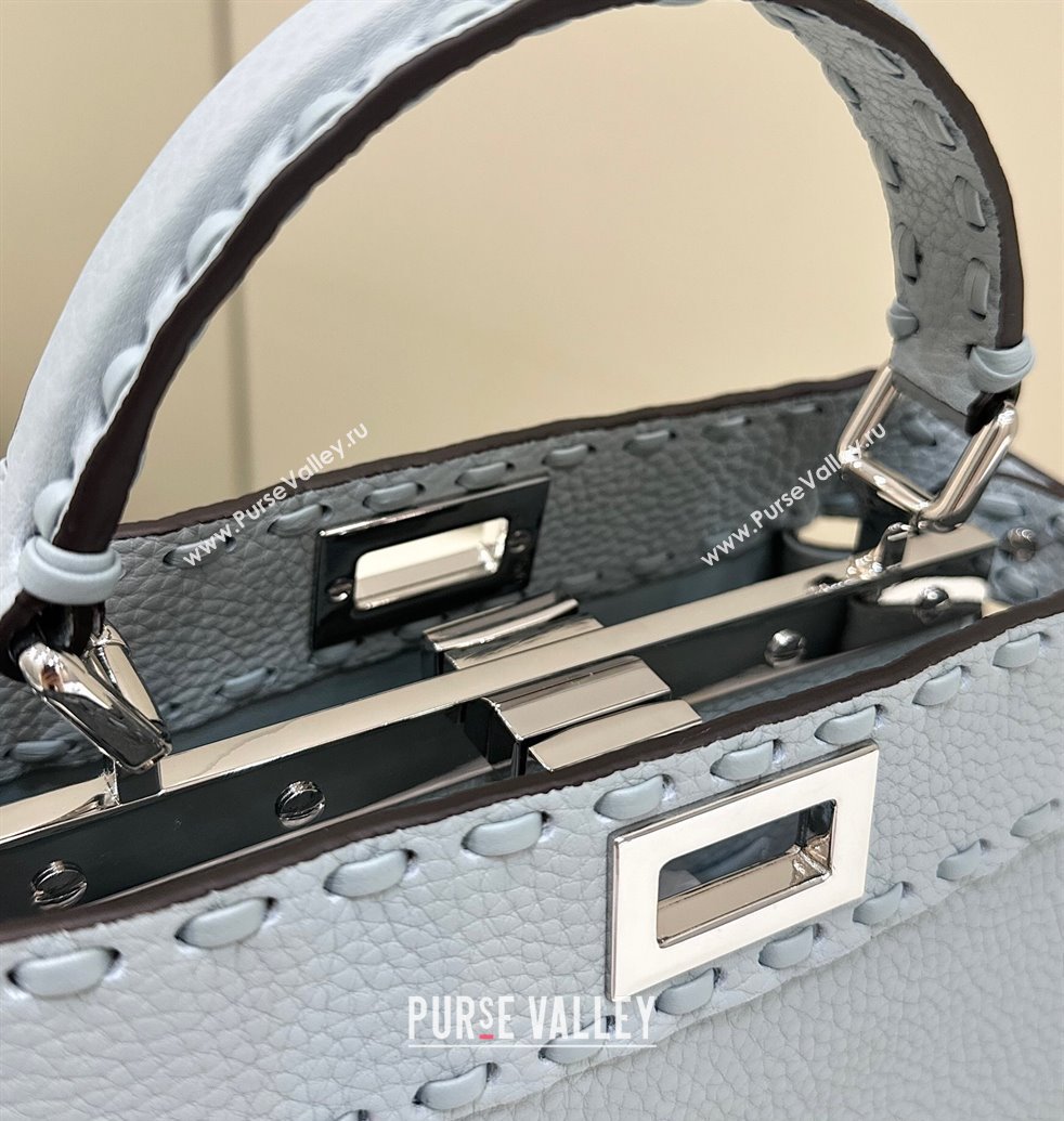 Fendi Peekaboo Mini Bag with Hand-sewn Topstitches 8615 Glacier Blue 2025 Top (CL-250210002)