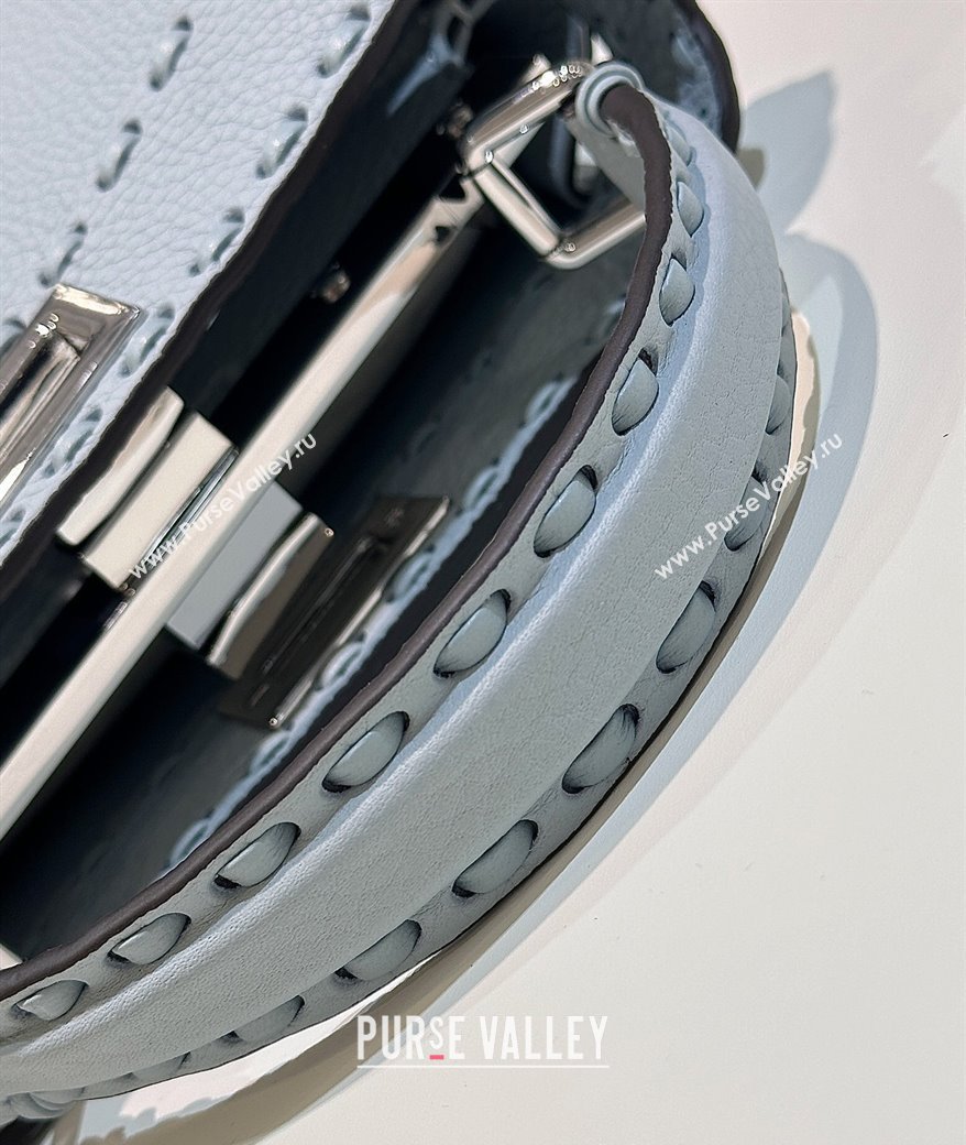 Fendi Peekaboo Mini Bag with Hand-sewn Topstitches 8615 Glacier Blue 2025 Top (CL-250210002)