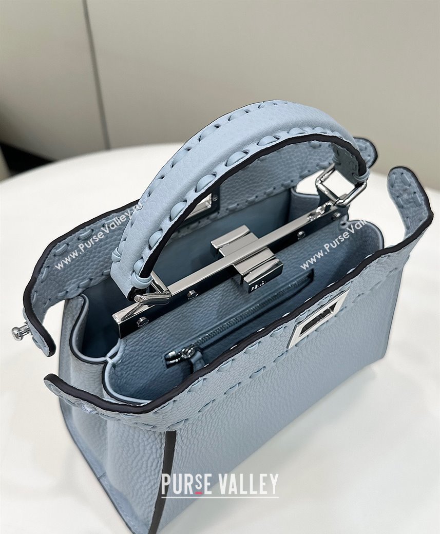 Fendi Peekaboo Mini Bag with Hand-sewn Topstitches 8615 Glacier Blue 2025 Top (CL-250210002)