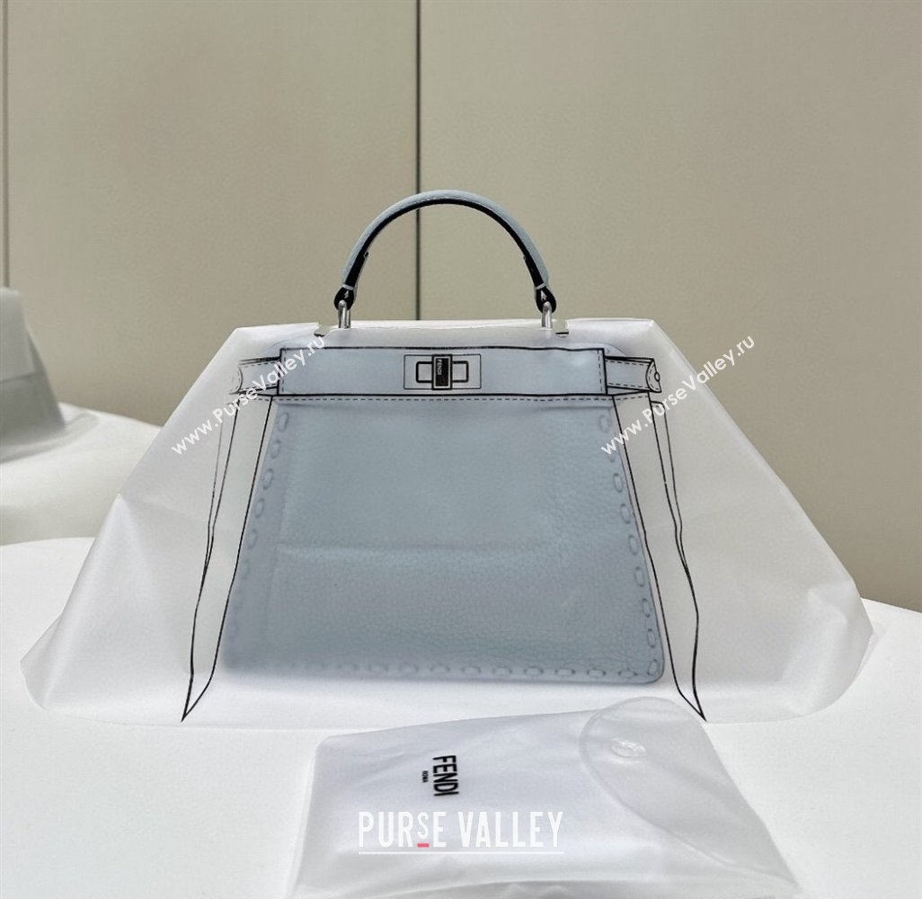 Fendi Peekaboo ISeeU Petite Bag in Grained Leather with Oversized topstitching Glacier Blue 2025 80133 top (CL-250210004)