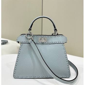 Fendi Peekaboo ISeeU Petite Bag in Grained Leather with Oversized topstitching Glacier Blue 2025 80133 top (CL-250210004)
