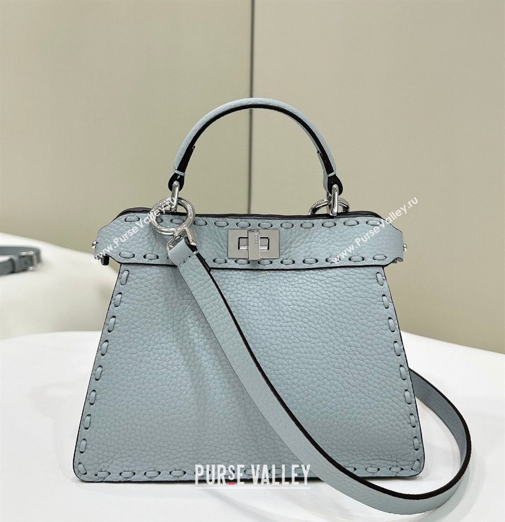 Fendi Peekaboo ISeeU Petite Bag in Grained Leather with Oversized topstitching Glacier Blue 2025 80133 top (CL-250210004)