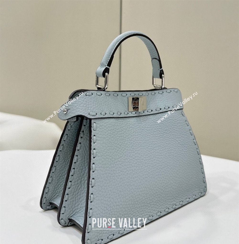 Fendi Peekaboo ISeeU Petite Bag in Grained Leather with Oversized topstitching Glacier Blue 2025 80133 top (CL-250210004)