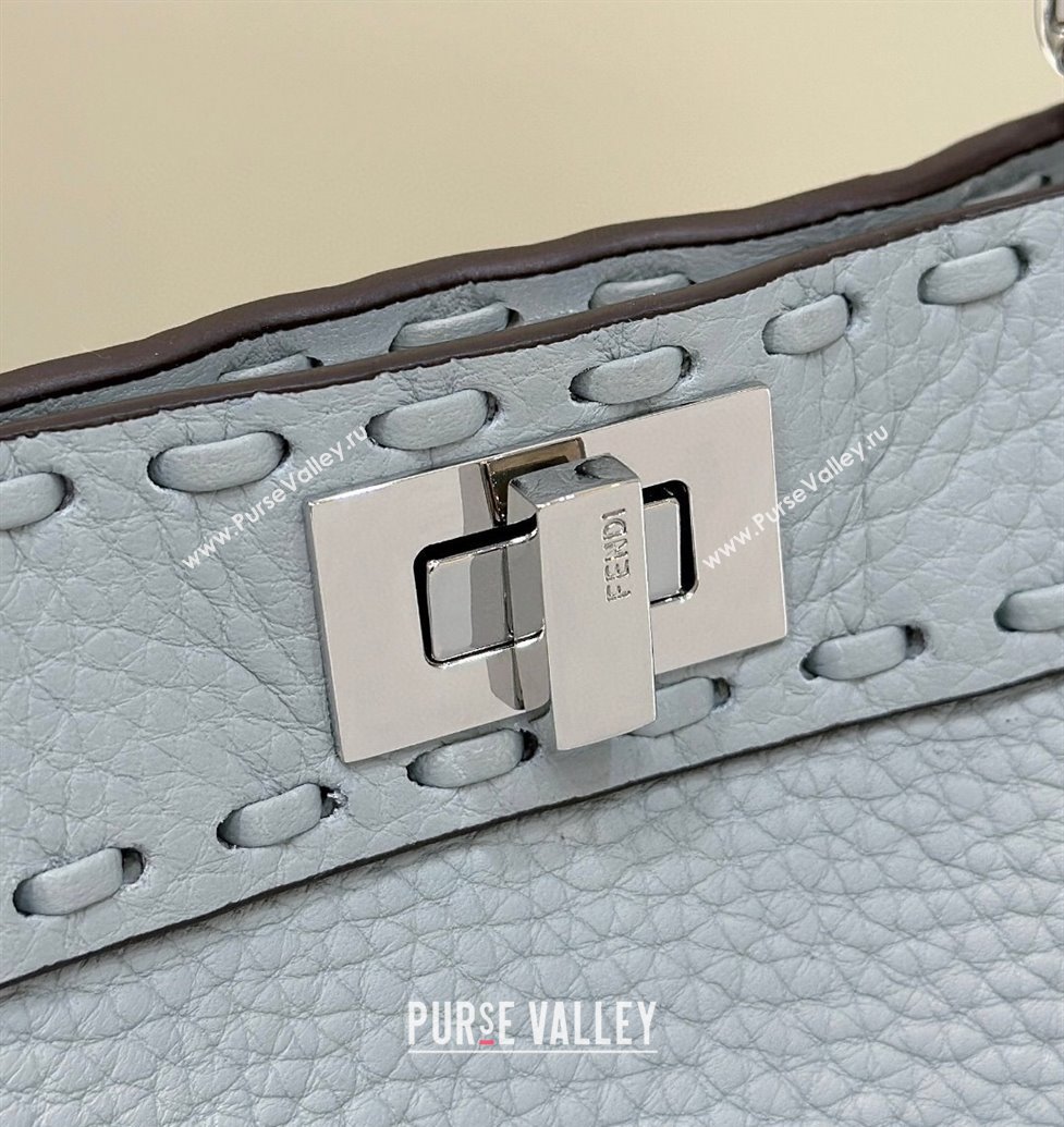 Fendi Peekaboo ISeeU Petite Bag in Grained Leather with Oversized topstitching Glacier Blue 2025 80133 top (CL-250210004)