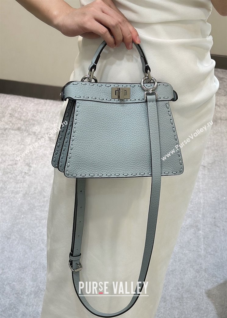 Fendi Peekaboo ISeeU Petite Bag in Grained Leather with Oversized topstitching Glacier Blue 2025 80133 top (CL-250210004)