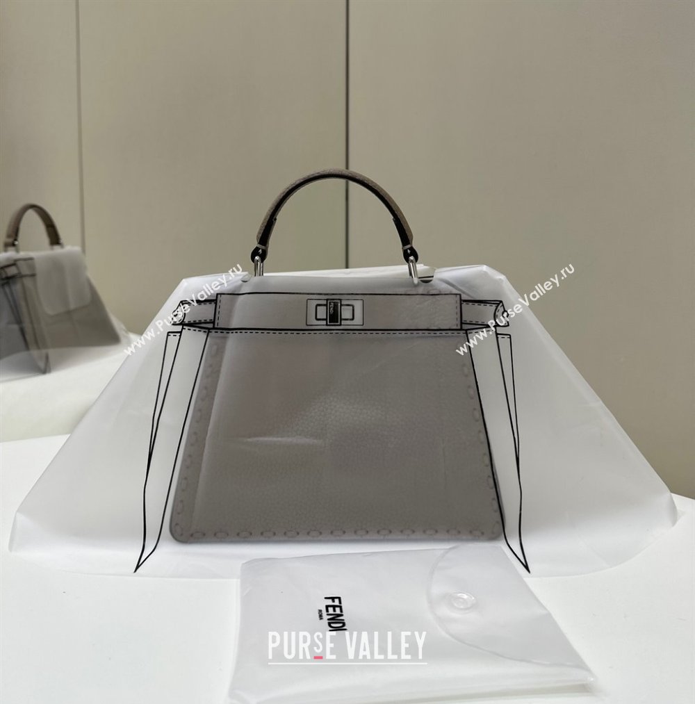Fendi Peekaboo ISeeU Petite Bag in Grained Leather with Oversized topstitching Dove Grey 2025 80133 top (CL-250210005)