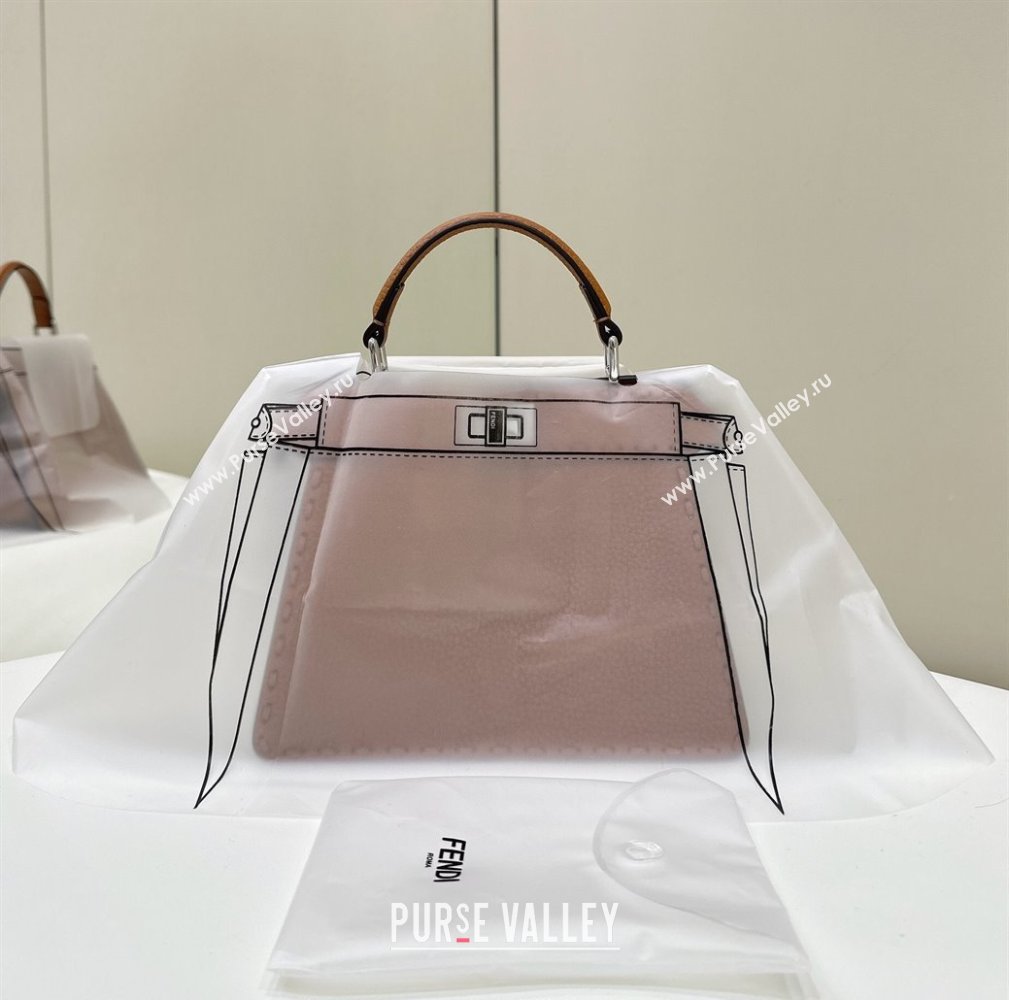 Fendi Peekaboo ISeeU Petite Bag in Grained Leather with Oversized topstitching Caramel Brown 2025 80133 top (CL-250210006)