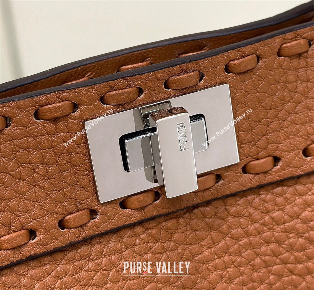 Fendi Peekaboo ISeeU Petite Bag in Grained Leather with Oversized topstitching Caramel Brown 2025 80133 top (CL-250210006)