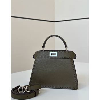 Fendi Peekaboo ISeeU Petite Bag in Grained Leather with Oversized topstitching Green 2025 80133 top (CL-250210008)
