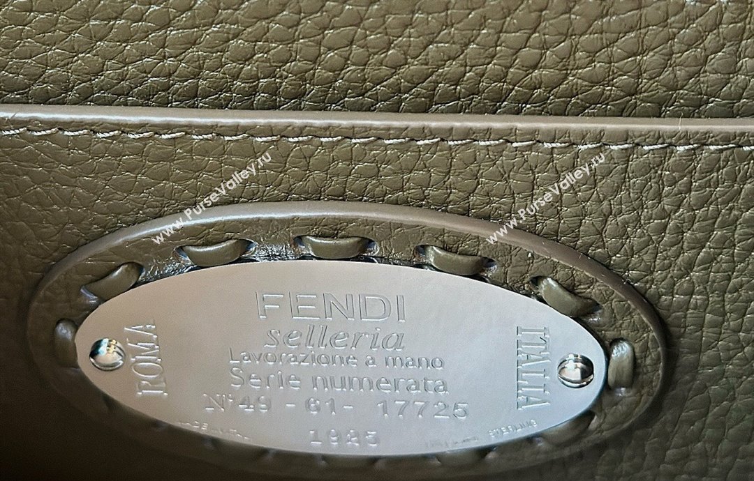 Fendi Peekaboo ISeeU Petite Bag in Grained Leather with Oversized topstitching Green 2025 80133 top (CL-250210008)