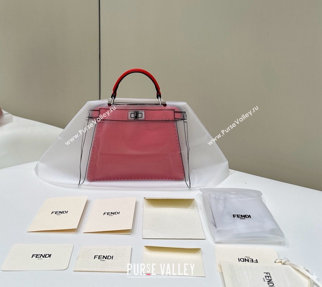 Fendi Peekaboo ISeeU Petite Bag in Grained Leather with Oversized topstitching Red 2025 80133 top (CL-250210009)