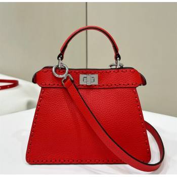 Fendi Peekaboo ISeeU Petite Bag in Grained Leather with Oversized topstitching Red 2025 80133 top (CL-250210009)