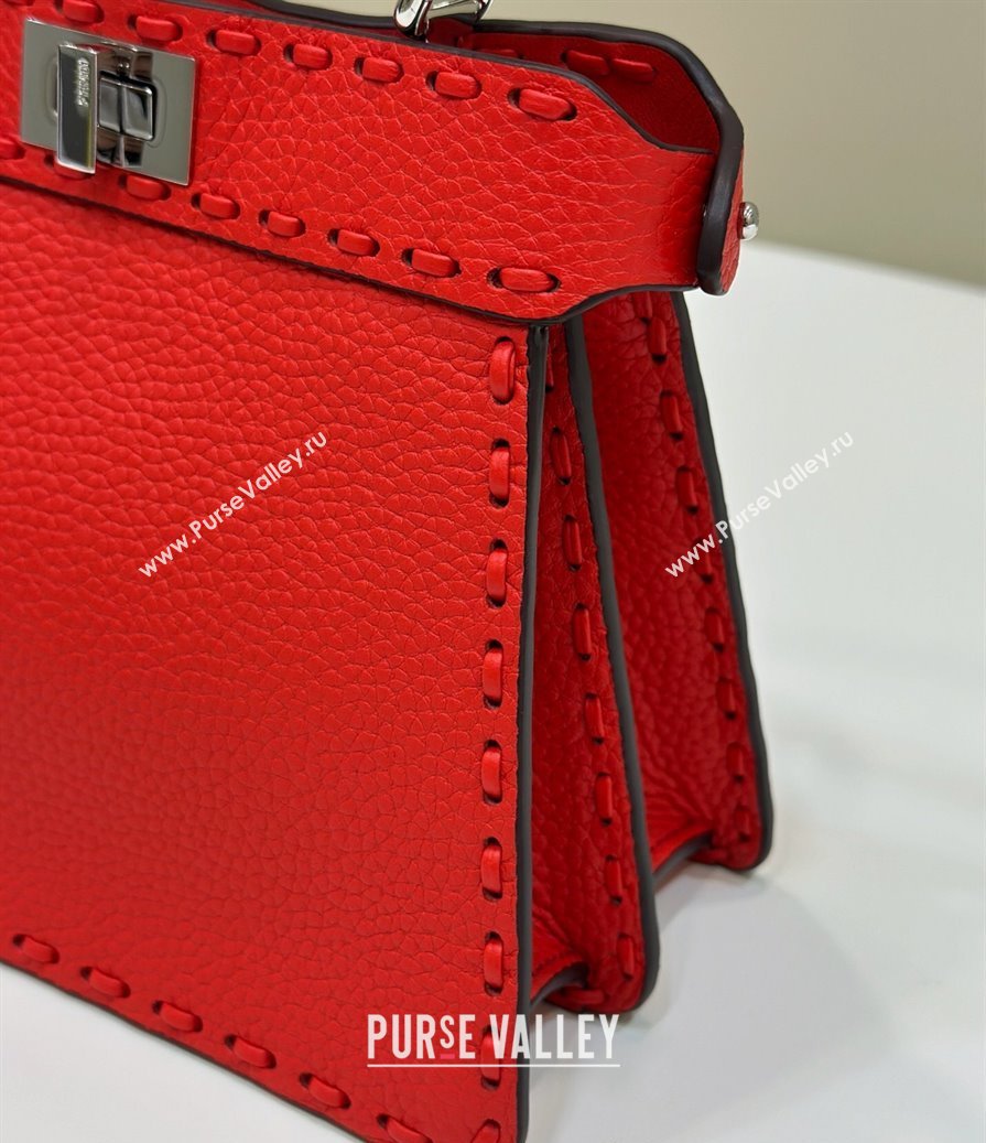 Fendi Peekaboo ISeeU Petite Bag in Grained Leather with Oversized topstitching Red 2025 80133 top (CL-250210009)