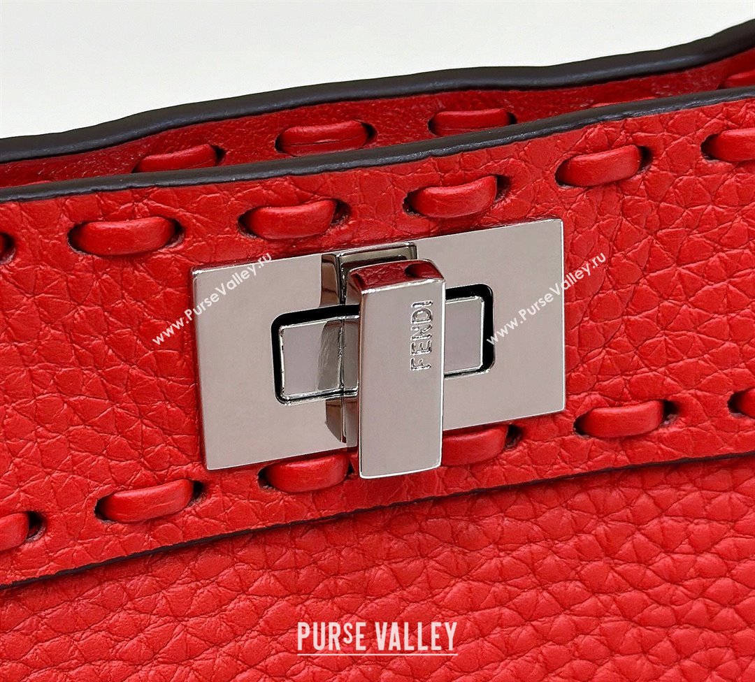 Fendi Peekaboo ISeeU Petite Bag in Grained Leather with Oversized topstitching Red 2025 80133 top (CL-250210009)