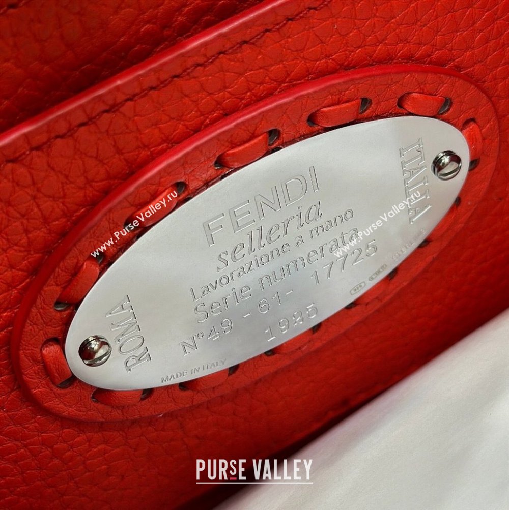 Fendi Peekaboo ISeeU Petite Bag in Grained Leather with Oversized topstitching Red 2025 80133 top (CL-250210009)