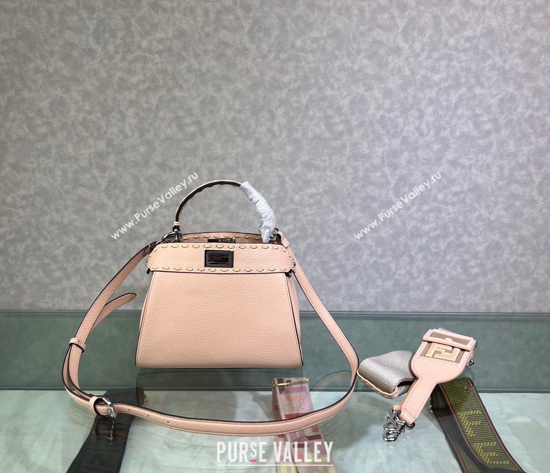 Fendi Peekaboo Mini Bag with Topstitches in Romano Leather Light Pink 2025 8BN244 (AFEI-250208022)