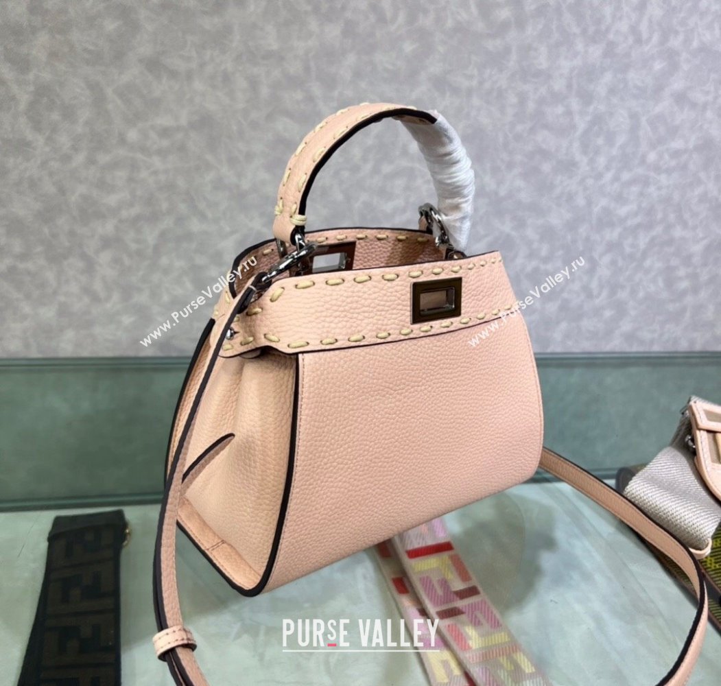 Fendi Peekaboo Mini Bag with Topstitches in Romano Leather Light Pink 2025 8BN244 (AFEI-250208022)