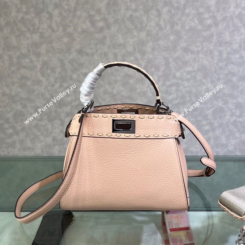 Fendi Peekaboo Mini Bag with Topstitches in Romano Leather Light Pink 2025 8BN244 (AFEI-250208022)