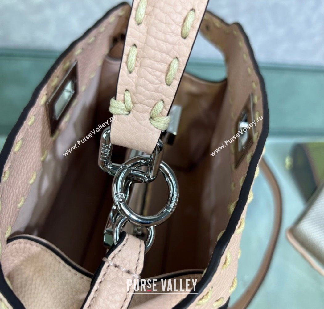 Fendi Peekaboo Mini Bag with Topstitches in Romano Leather Light Pink 2025 8BN244 (AFEI-250208022)