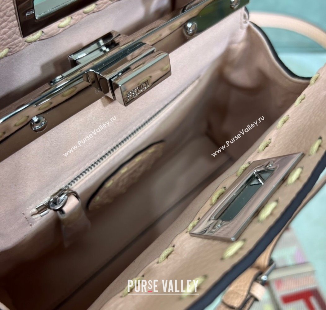 Fendi Peekaboo Mini Bag with Topstitches in Romano Leather Light Pink 2025 8BN244 (AFEI-250208022)