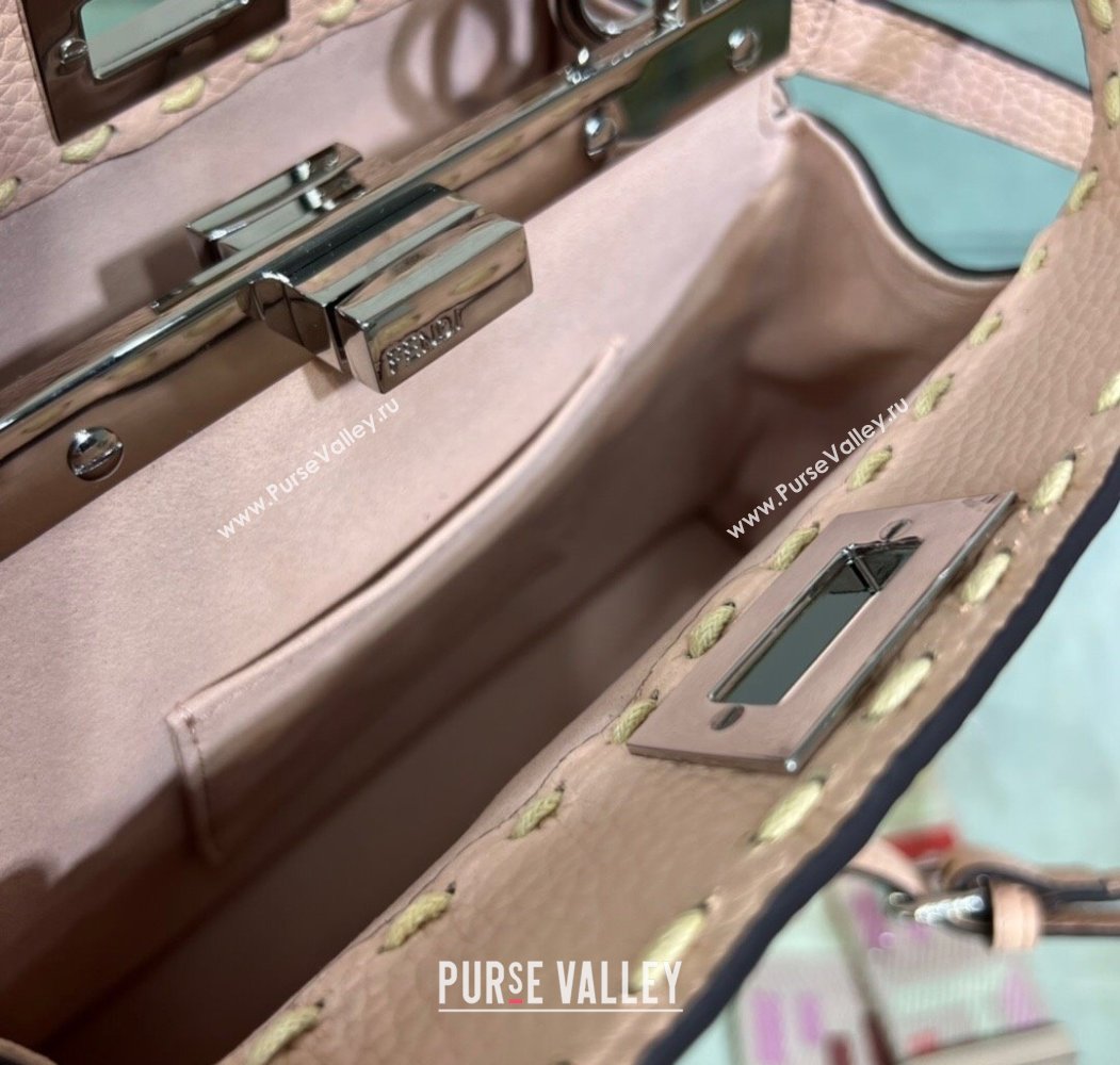 Fendi Peekaboo Mini Bag with Topstitches in Romano Leather Light Pink 2025 8BN244 (AFEI-250208022)