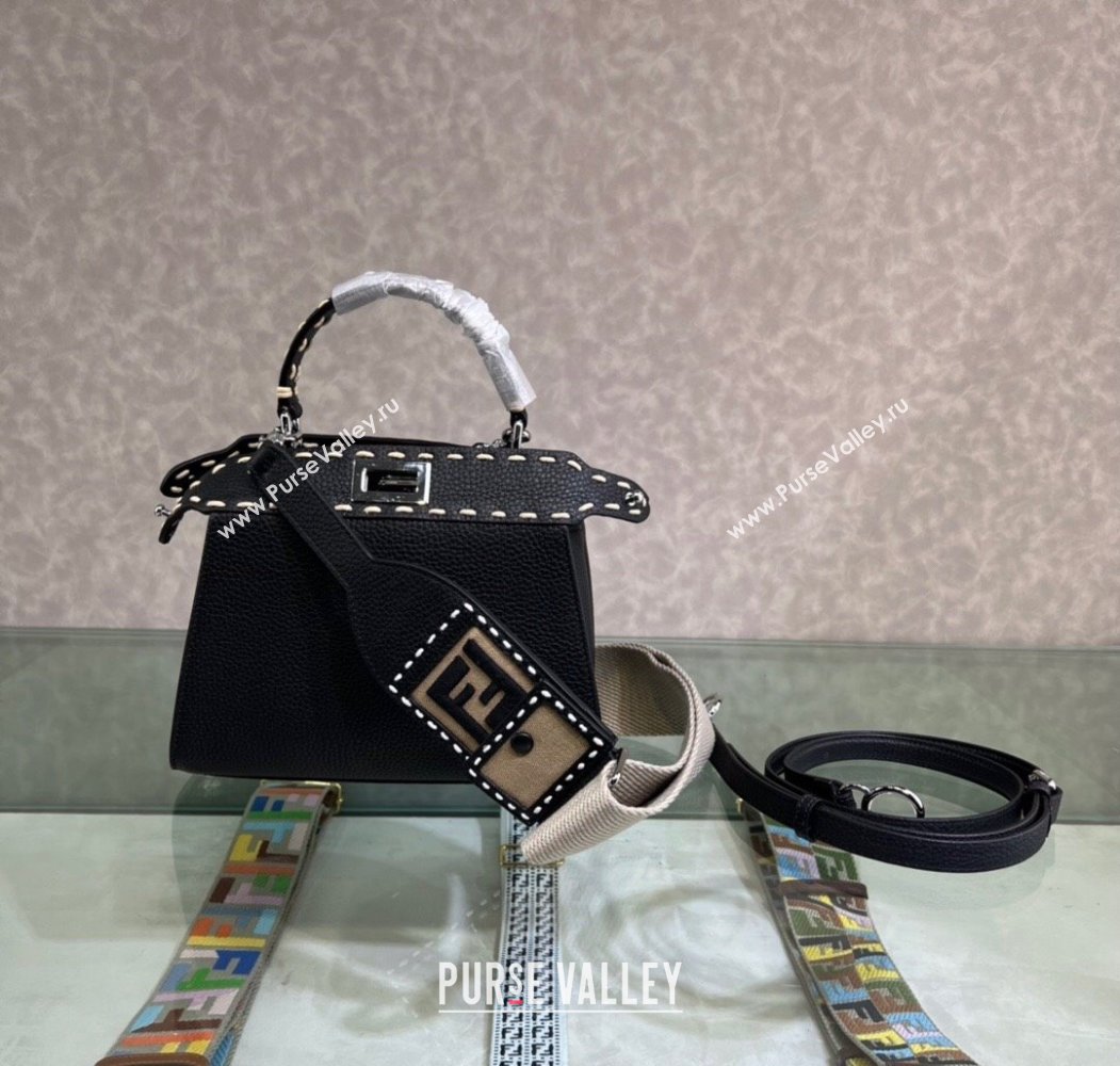 Fendi Peekaboo Mini Bag with Topstitches in Romano Leather Black 2025 8BN244 (AFEI-250208023)