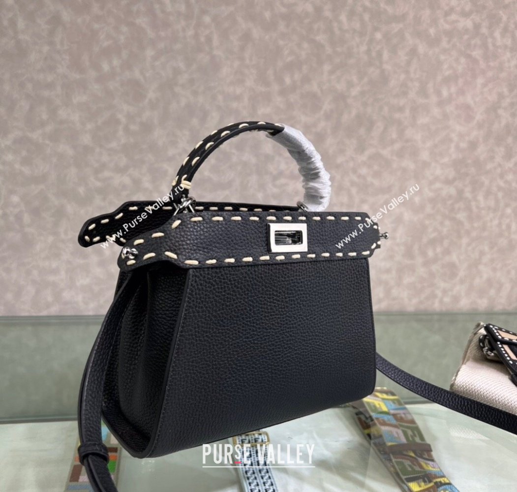 Fendi Peekaboo Mini Bag with Topstitches in Romano Leather Black 2025 8BN244 (AFEI-250208023)