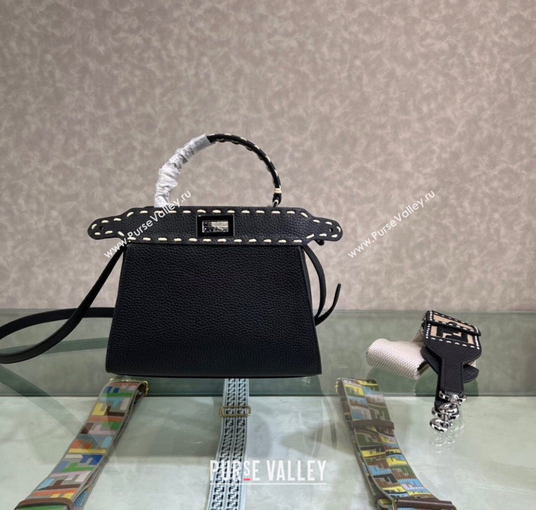 Fendi Peekaboo Mini Bag with Topstitches in Romano Leather Black 2025 8BN244 (AFEI-250208023)