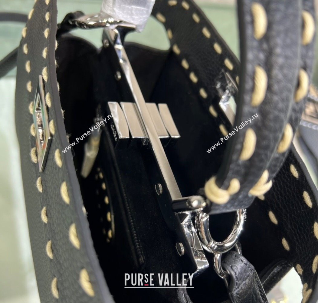 Fendi Peekaboo Mini Bag with Topstitches in Romano Leather Black 2025 8BN244 (AFEI-250208023)