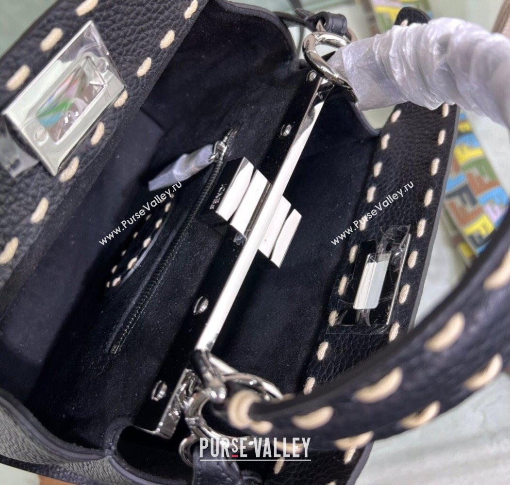 Fendi Peekaboo Mini Bag with Topstitches in Romano Leather Black 2025 8BN244 (AFEI-250208023)