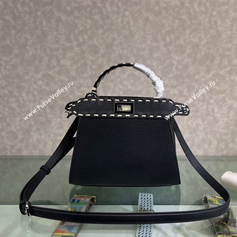 Fendi Peekaboo Mini Bag with Topstitches in Romano Leather Black 2025 8BN244 (AFEI-250208023)