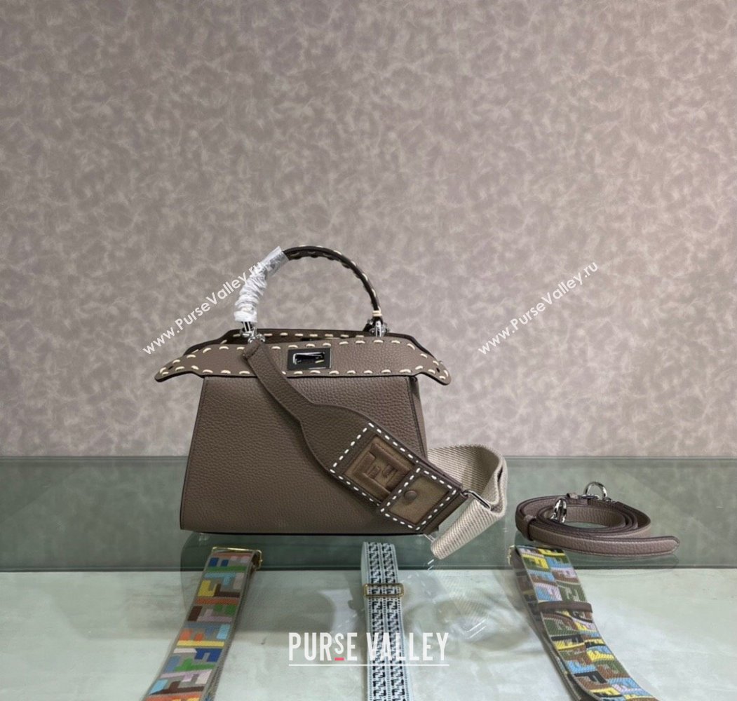 Fendi Peekaboo Mini Bag with Topstitches in Romano Leather Grey 2025 8BN244 (AFEI-250208024)