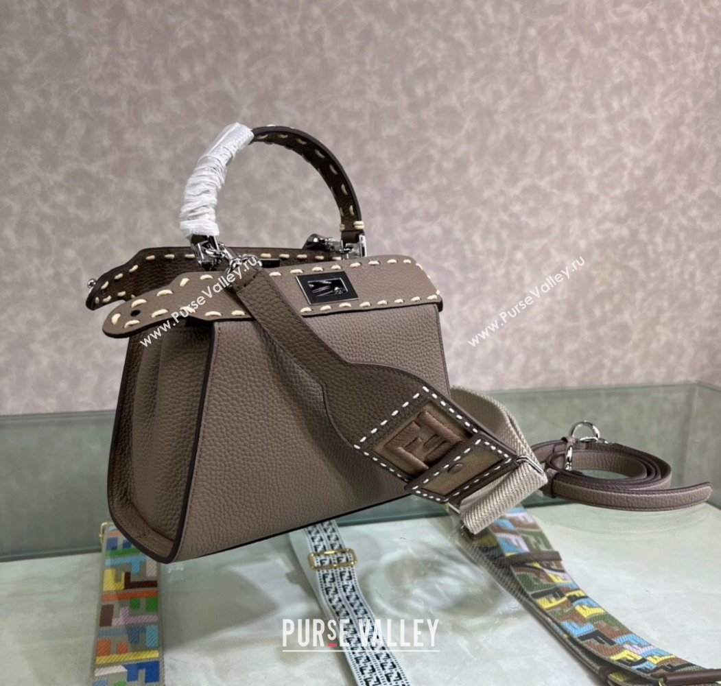 Fendi Peekaboo Mini Bag with Topstitches in Romano Leather Grey 2025 8BN244 (AFEI-250208024)