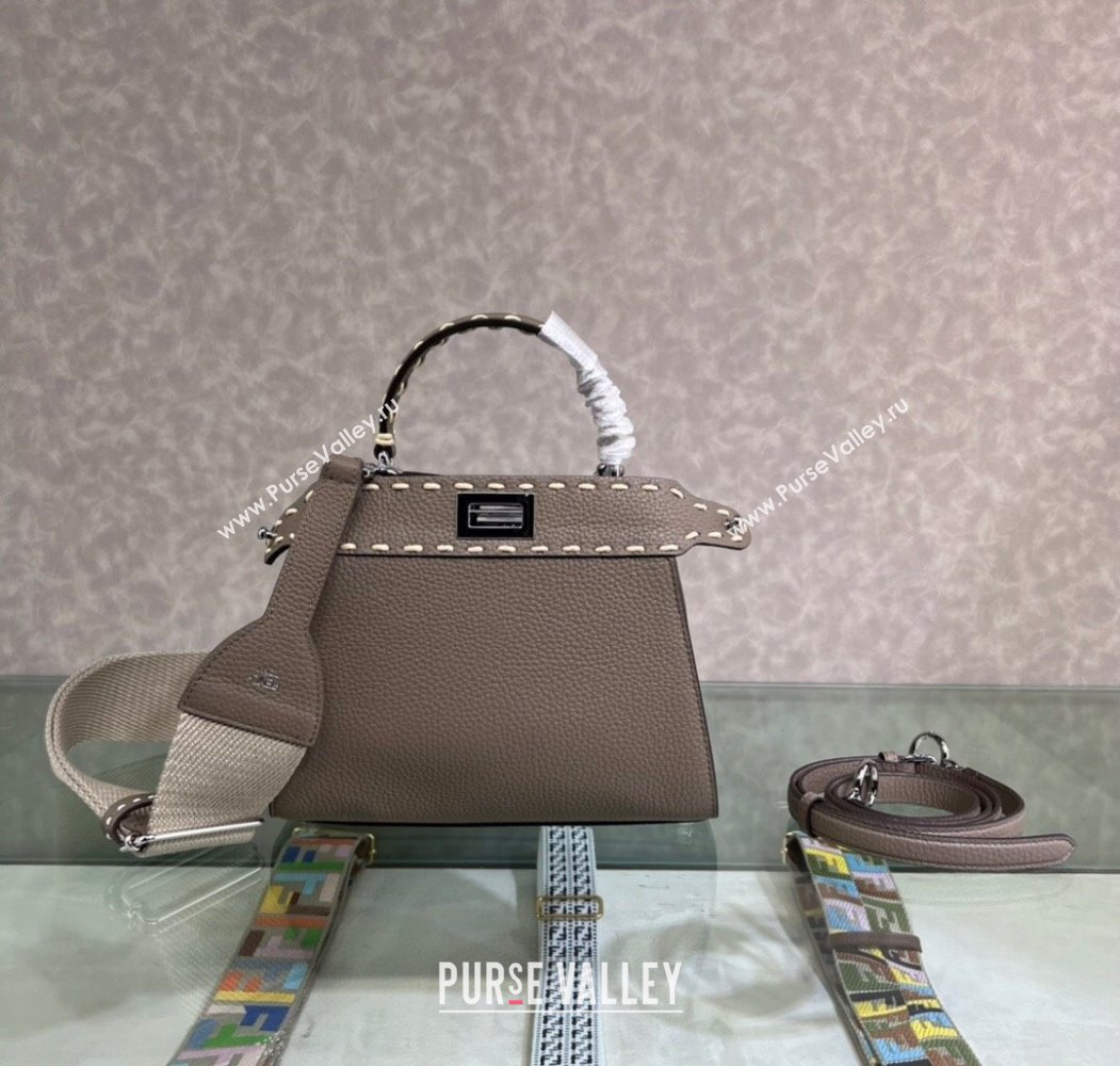 Fendi Peekaboo Mini Bag with Topstitches in Romano Leather Grey 2025 8BN244 (AFEI-250208024)