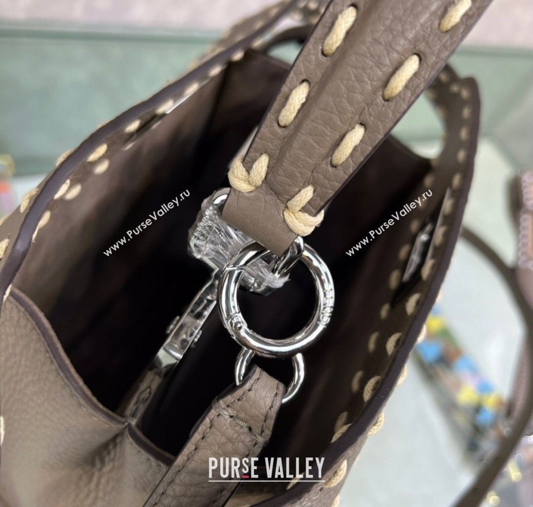 Fendi Peekaboo Mini Bag with Topstitches in Romano Leather Grey 2025 8BN244 (AFEI-250208024)