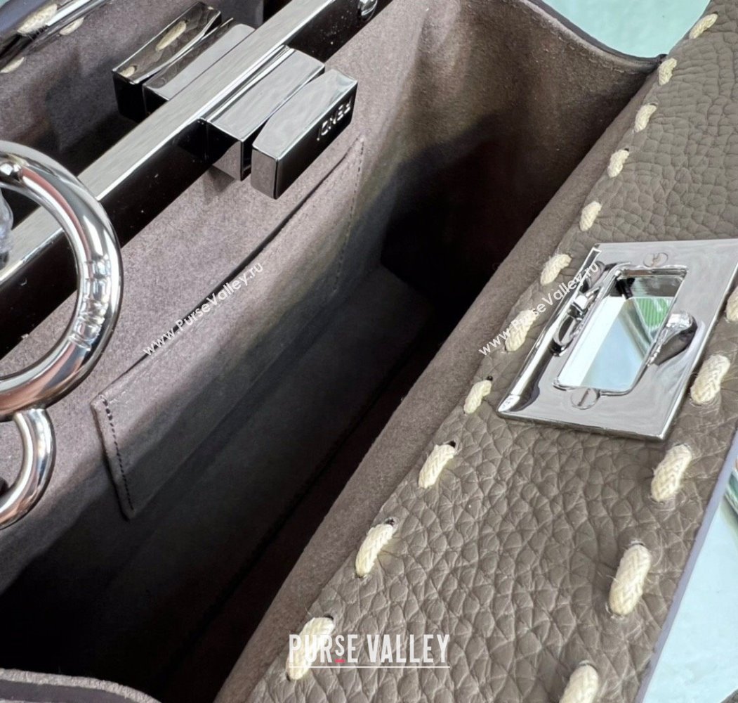 Fendi Peekaboo Mini Bag with Topstitches in Romano Leather Grey 2025 8BN244 (AFEI-250208024)