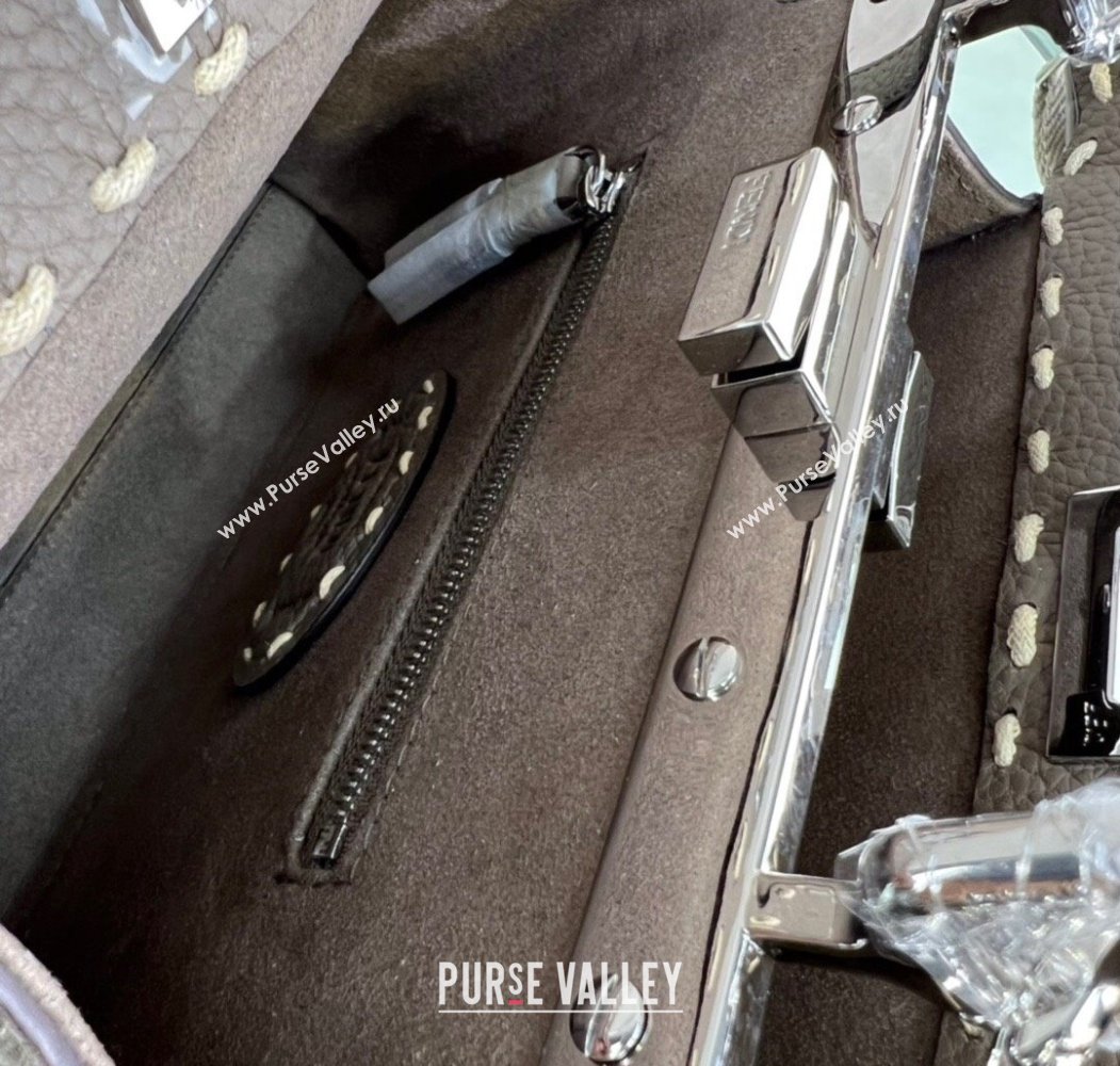 Fendi Peekaboo Mini Bag with Topstitches in Romano Leather Grey 2025 8BN244 (AFEI-250208024)