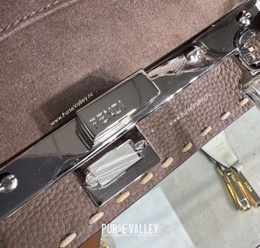 Fendi Peekaboo Mini Bag with Topstitches in Romano Leather Grey 2025 8BN244 (AFEI-250208024)