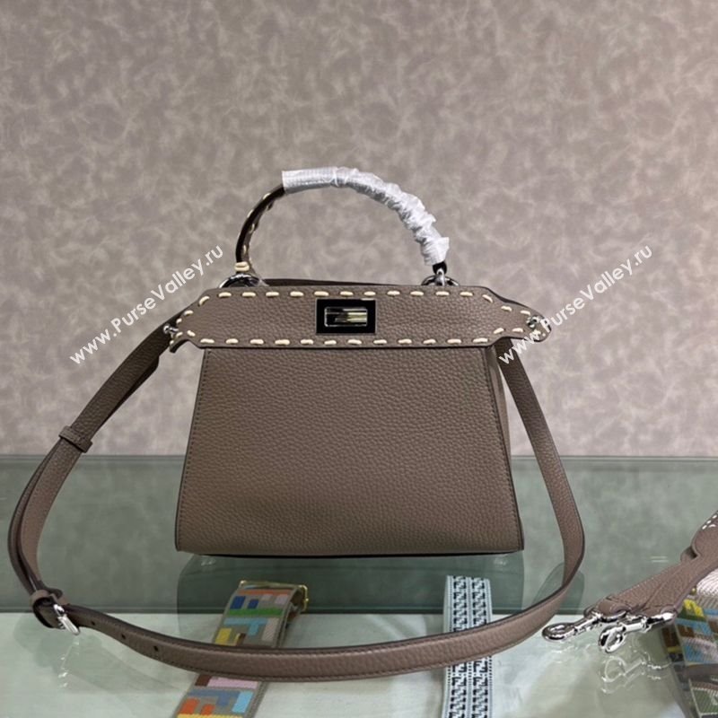 Fendi Peekaboo Mini Bag with Topstitches in Romano Leather Grey 2025 8BN244 (AFEI-250208024)