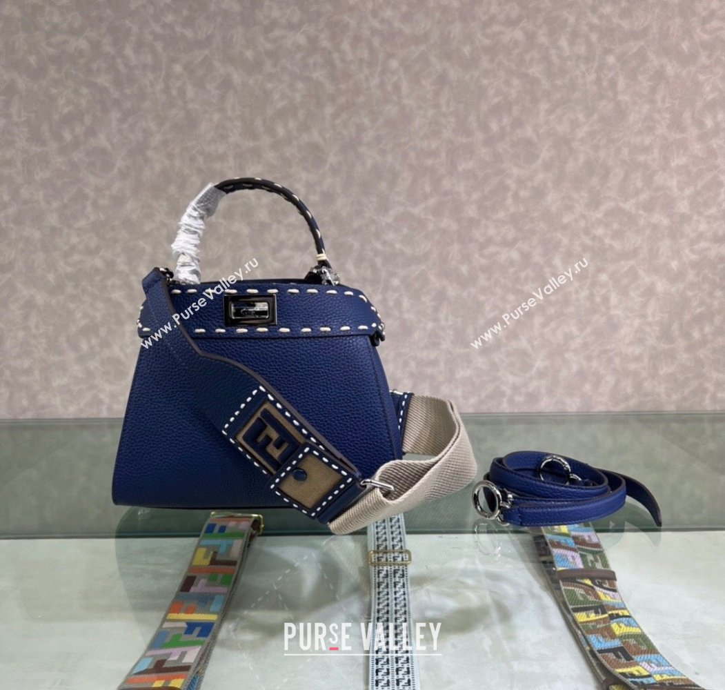 Fendi Peekaboo Mini Bag with Topstitches in Romano Leather Blue 2025 8BN244 (AFEI-250208025)