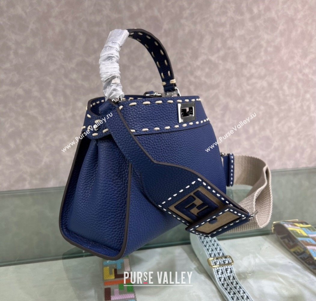 Fendi Peekaboo Mini Bag with Topstitches in Romano Leather Blue 2025 8BN244 (AFEI-250208025)