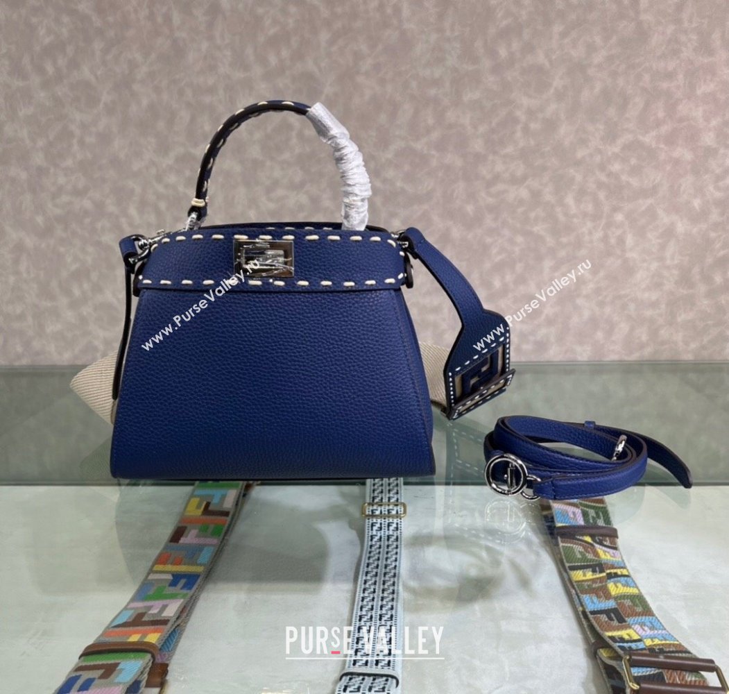 Fendi Peekaboo Mini Bag with Topstitches in Romano Leather Blue 2025 8BN244 (AFEI-250208025)