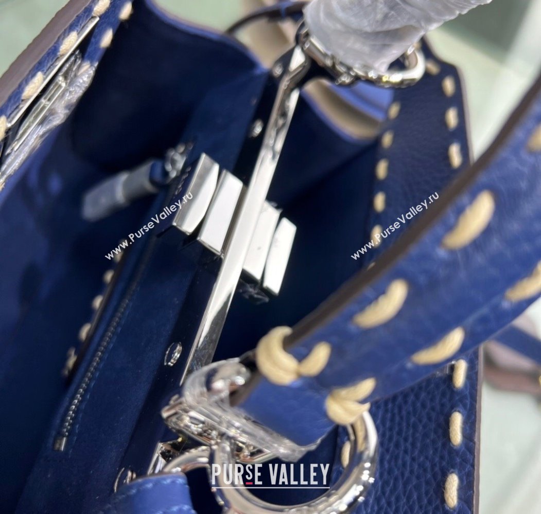 Fendi Peekaboo Mini Bag with Topstitches in Romano Leather Blue 2025 8BN244 (AFEI-250208025)