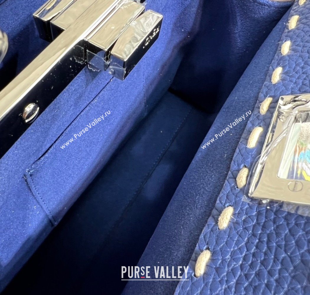 Fendi Peekaboo Mini Bag with Topstitches in Romano Leather Blue 2025 8BN244 (AFEI-250208025)