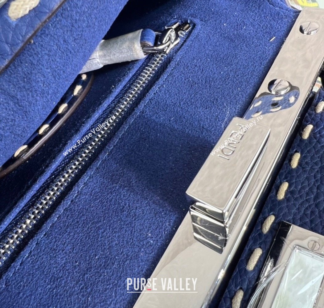 Fendi Peekaboo Mini Bag with Topstitches in Romano Leather Blue 2025 8BN244 (AFEI-250208025)