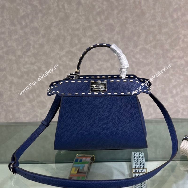 Fendi Peekaboo Mini Bag with Topstitches in Romano Leather Blue 2025 8BN244 (AFEI-250208025)